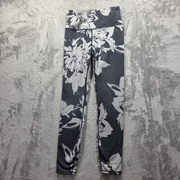 Vuori Leggings Womens Small Gray Floral High Rise Stretch Jegging Zip Pocket - Picture 1 of 9